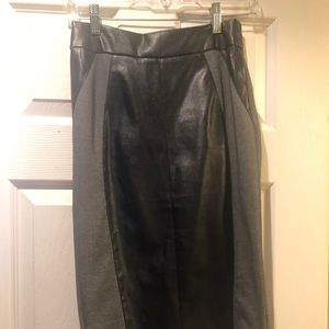Grey + Black Vegan Leather pencil skirt